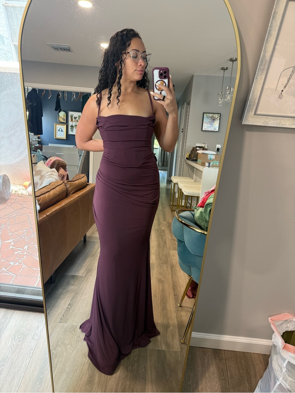 Milena House of CB Elegant Strapless Merlot Evening Gown